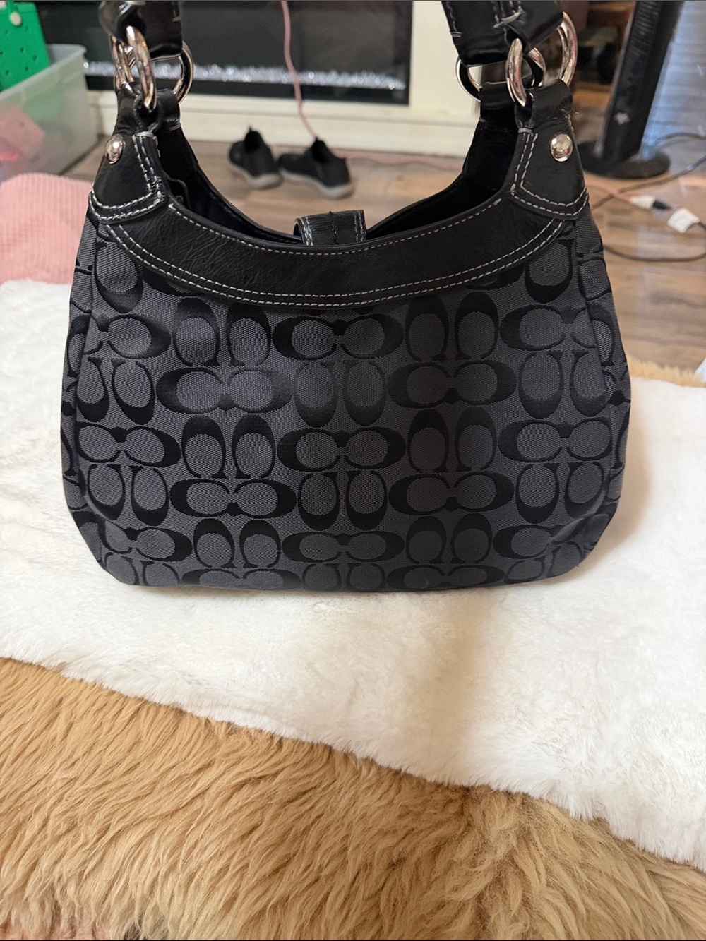 Y2K Vtg Coach Black Signature Soho Hobo Canvas and Leather - Picture 3 of 11
